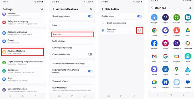 Thiết lập phím tắt bằng nút bên của Samsung Galaxy A25 5G