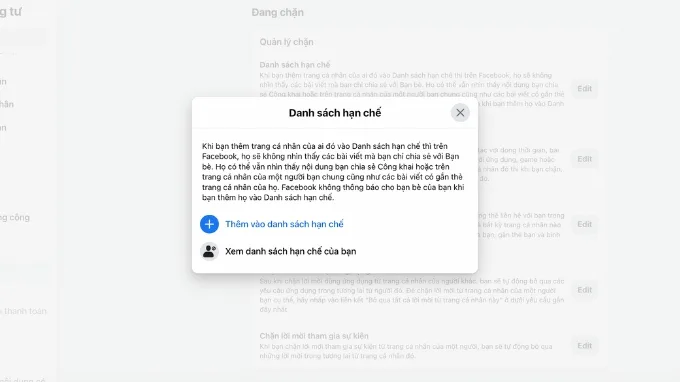 Giới thiệu tính năng xem danh sách chặn trên Facebook