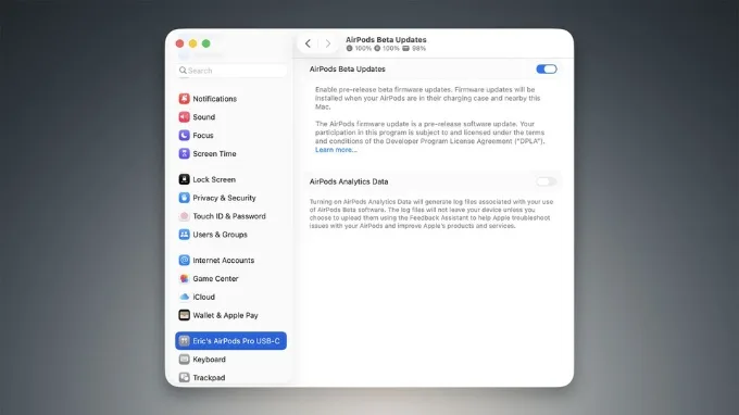 Hỗ trợ cập nhật firmware beta cho AirPods