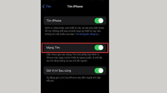Cách bật tính năng Phone is Findable