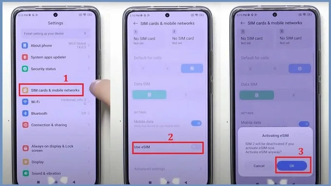 Mở Cài đặt và chọn kết nối để bật quản lý SIM