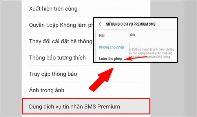 Chọn Dùng dịch vụ tin nhắn SMS Premium