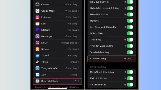 Vào mục Vị trí quan trọng trên iPhone