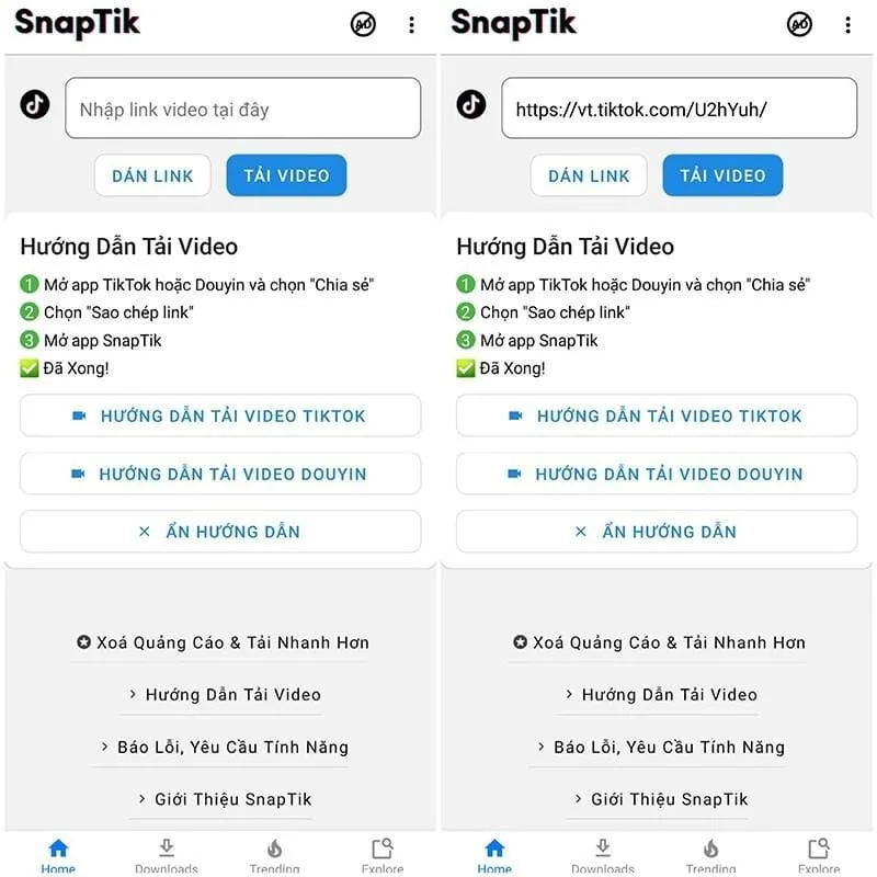 Tải video TikTok không logo qua SnapTik qua điện thoại