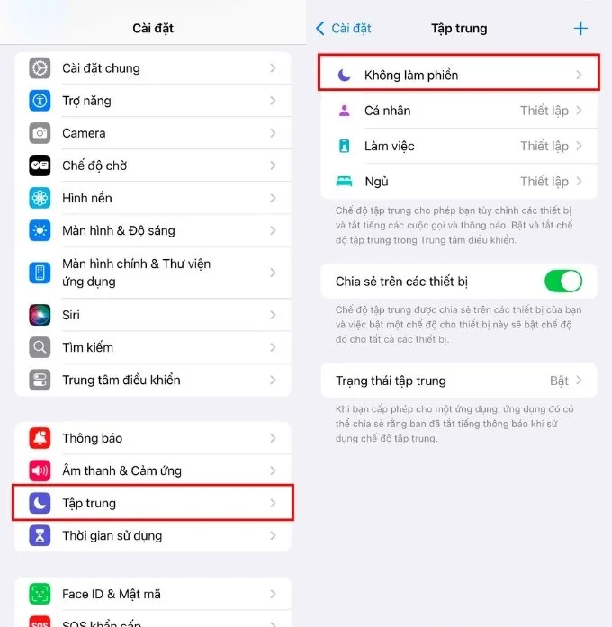 Tắt chế độ im lặng và không làm phiền