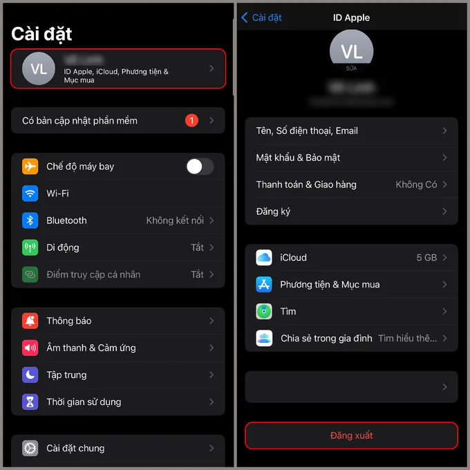 Đăng nhập lại tài khoản Apple ID