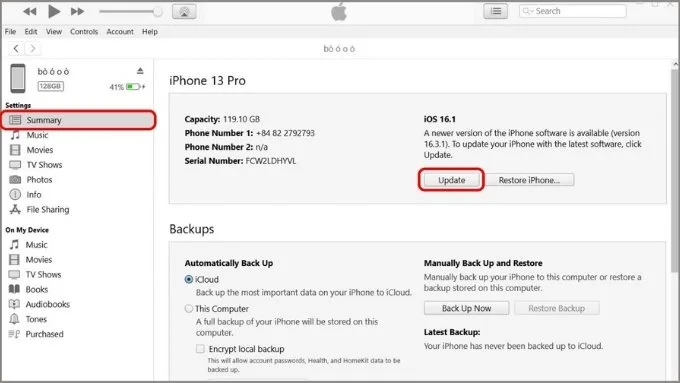 Cách cập nhật phần mềm iPhone bằng máy tính