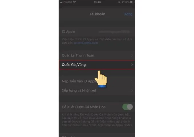 Bước 5 chuyển vùng App Store trong phần Cài đặt