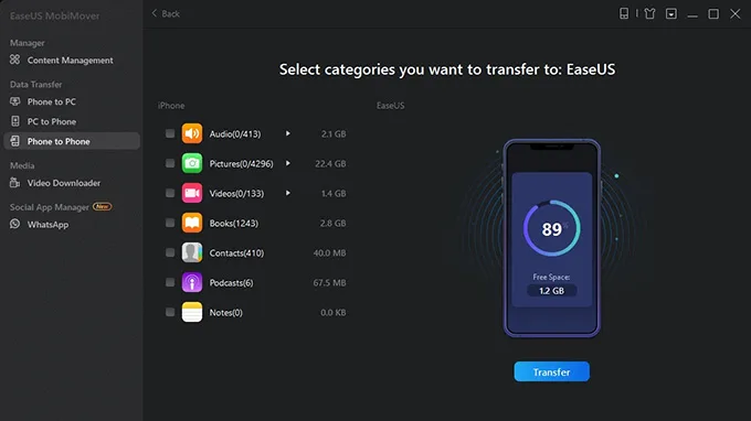 Chọn Transfer để tiến hành di chuyển dữ liệu sang iPhone mới
