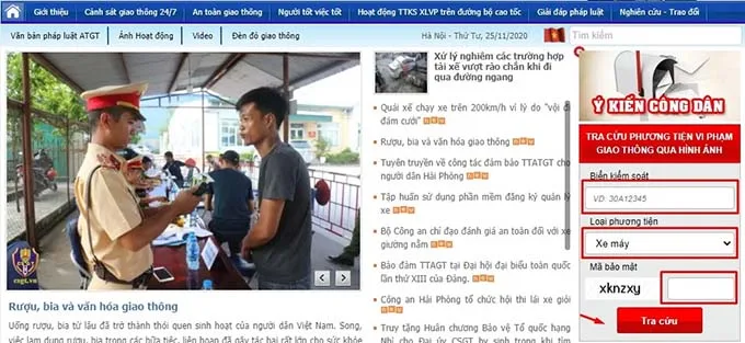 Tra cứu phạt nguội qua website Cục Cảnh sát giao thông
