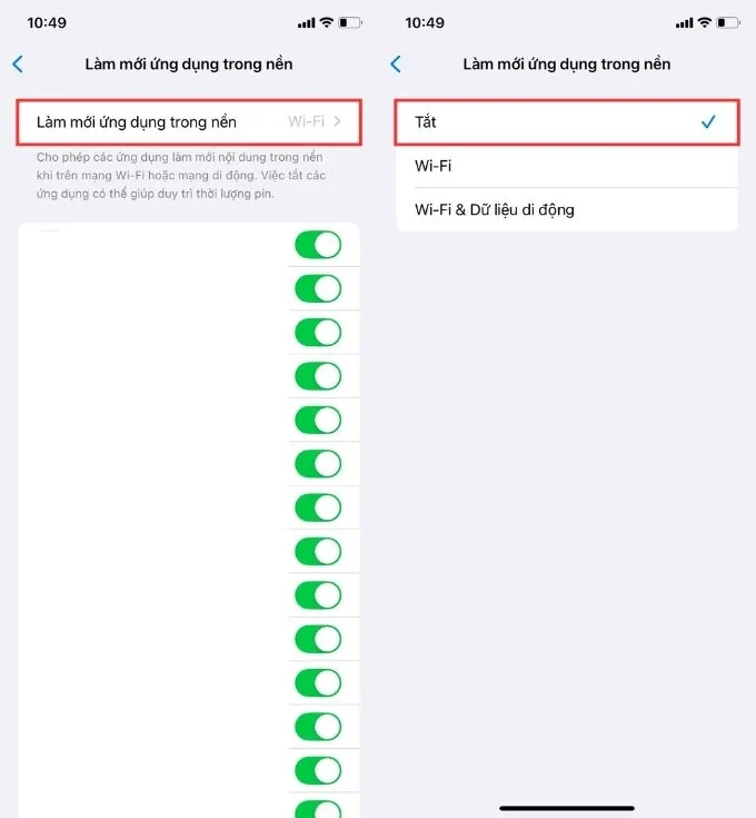 Tắt ứng dụng chạy ngầm iPhone trong Cài đặt
