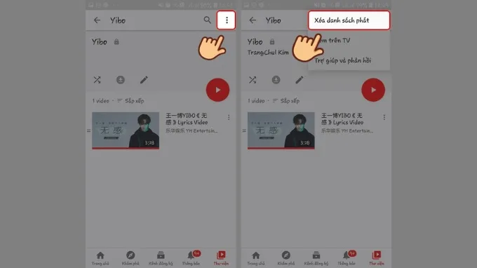 Bước 2 cách xóa danh sách phát trên Youtube bằng điện thoại