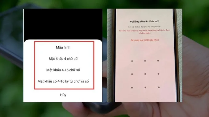 Thiết lập mật khẩu dạng số theo mặc định hoặc chọn các phương thức khác