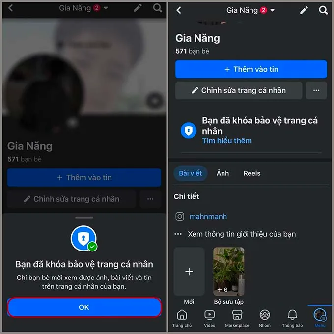 Cách bật khóa bảo vệ trang cá nhân Facebook trên điện thoại