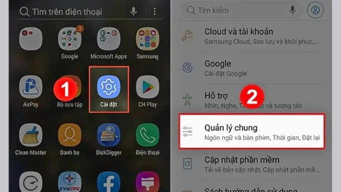 Mở Cài đặt và chọn Quản lý chung