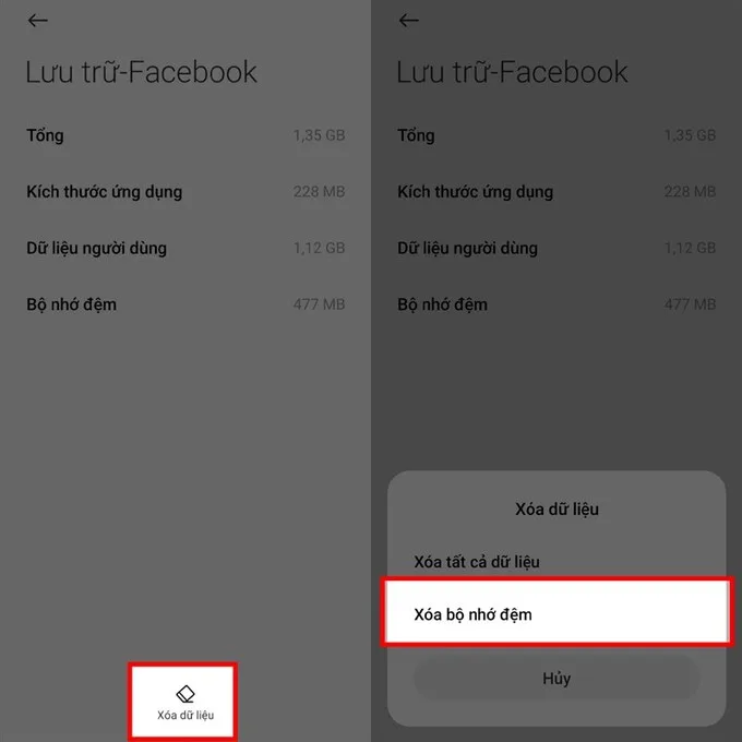 Xóa bộ nhớ đệm của ứng dụng