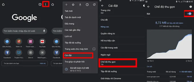 Kích hoạt tính năng tiết kiệm dữ liệu