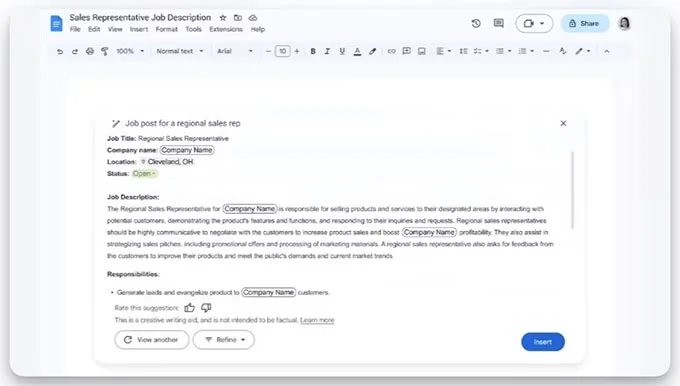 Các khối xây dựng AI trong Google Docs