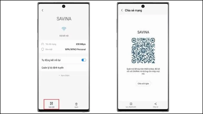 Chia sẻ mã QR Wifi trên Samsung