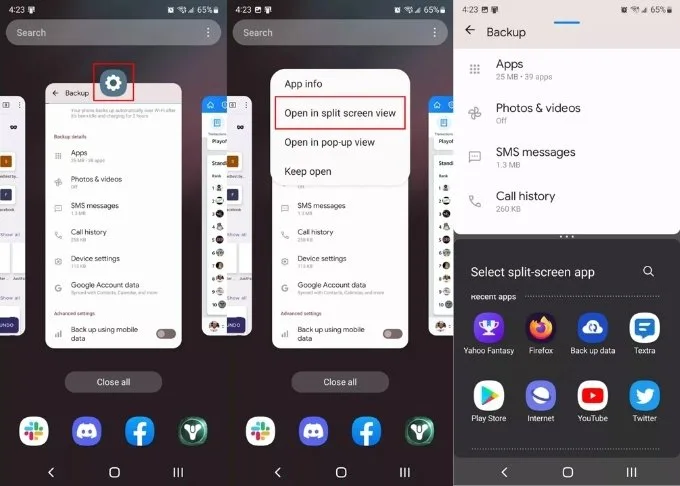 Cách chia đôi màn hình Samsung bằng ứng dụng gần đây