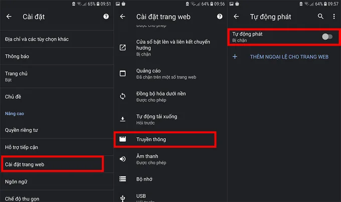 Tắt chế độ phát video tự động