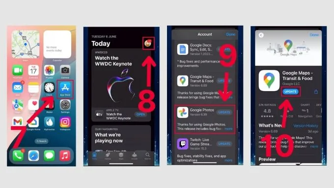 Bước 3: Truy cập App Store, kéo xuống kiểm tra cập nhật và nhấn Update.