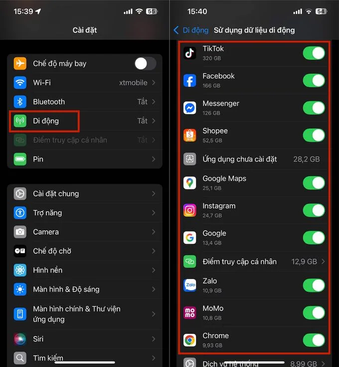 Cách kiểm tra dung lượng 4G đã sử dụng trên iPhone trong Cài đặt