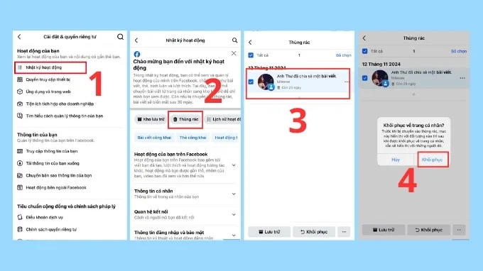 Thao tác khôi phục bài viết đã xóa trên Facebook bằng điện thoại iPhone