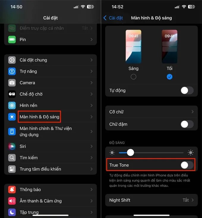 Sửa lỗi màn hình iPhone bị vàng bằng cách tắt True Tone