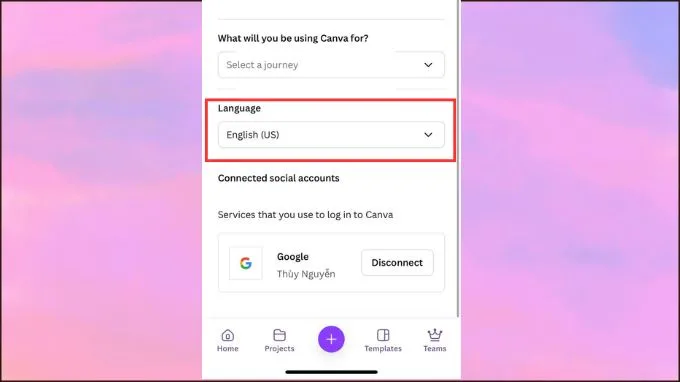 Chọn ngôn ngữ cần đổi trên Canva