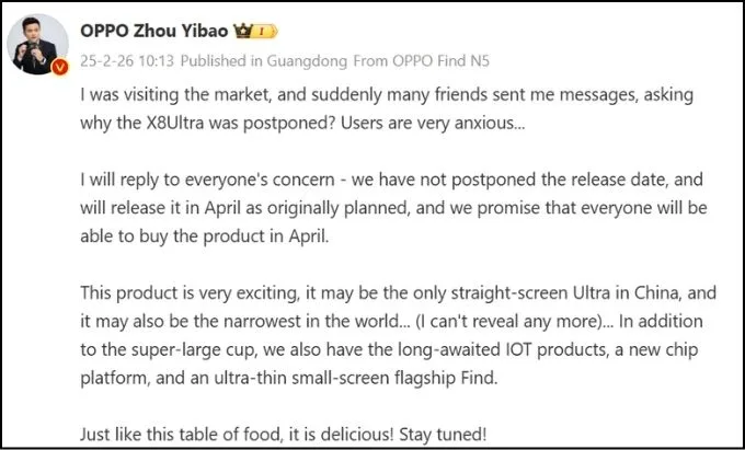 OPPO Find X8 Ultra xác nhận ra mắt vào tháng 4