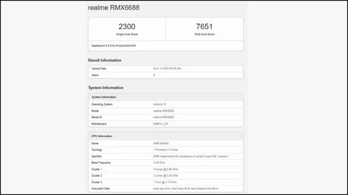 Realme GT 7 xuất hiện trên Geekbench