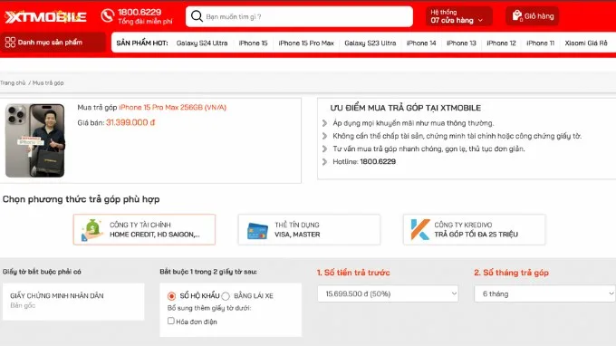 Các hình thức trả góp tại XTmobile
