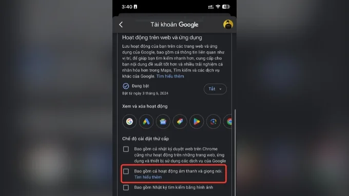 Bước 3 tắt tính năng nghe lén của Google trên điện thoại Android, iPhone