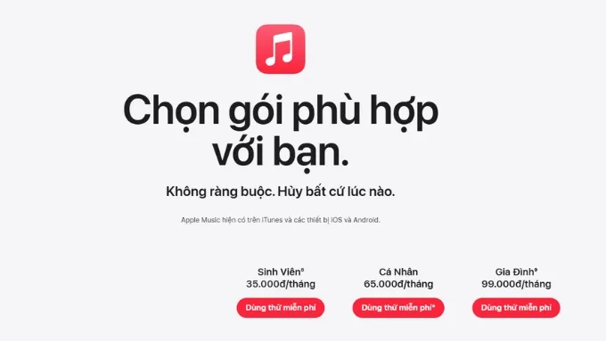 Apple phân chia giá Apple Music thành nhiều gói khác nhau để phù hợp với từng nhu cầu sử dụng