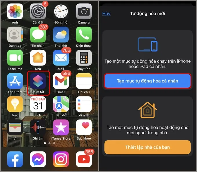 Mở ứng dụng Phím tắt để khóa ứng dụng bằng Face ID
