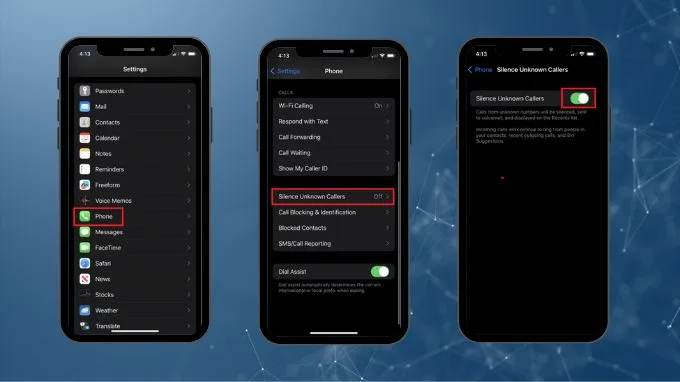 Các bước chặn cuộc gọi spam với chế độ Silence Unknown Callers