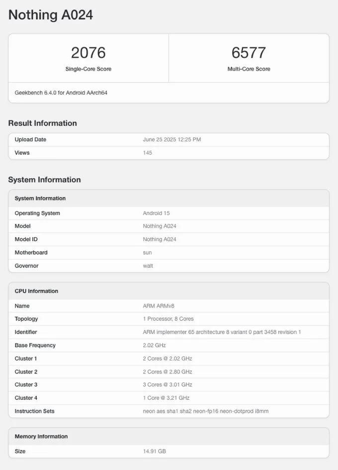 Nothing Phone (3) lộ điểm trên Geekbench