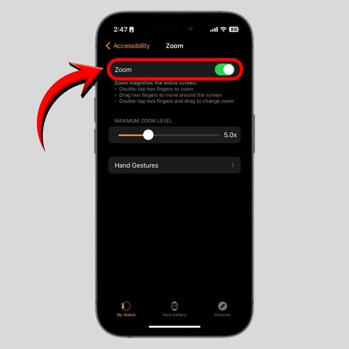 Gạt công tắc Zoom sang Tắt (Off)