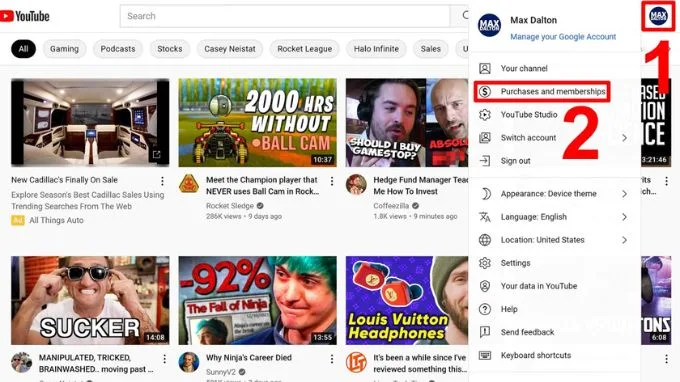 Huỷ gói hội viên Youtube