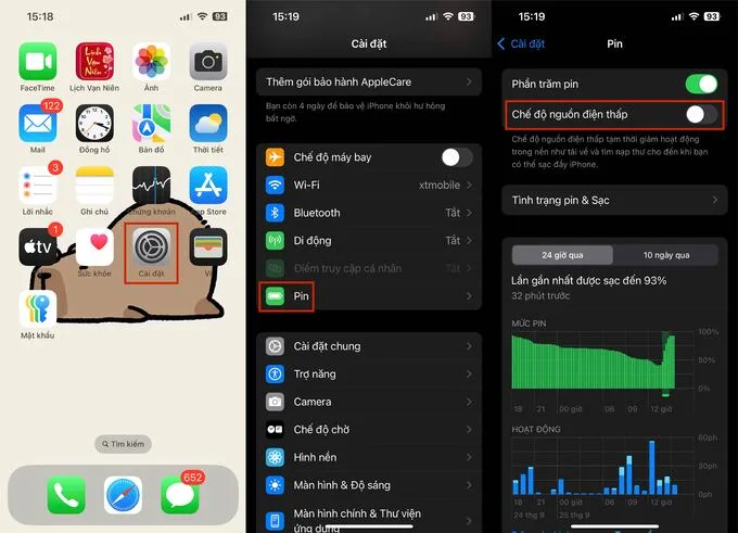 Bật chế độ Nguồn điện thấp (Low Power Mode) là một trong những cách tắt thông báo pin yếu trên iPhone