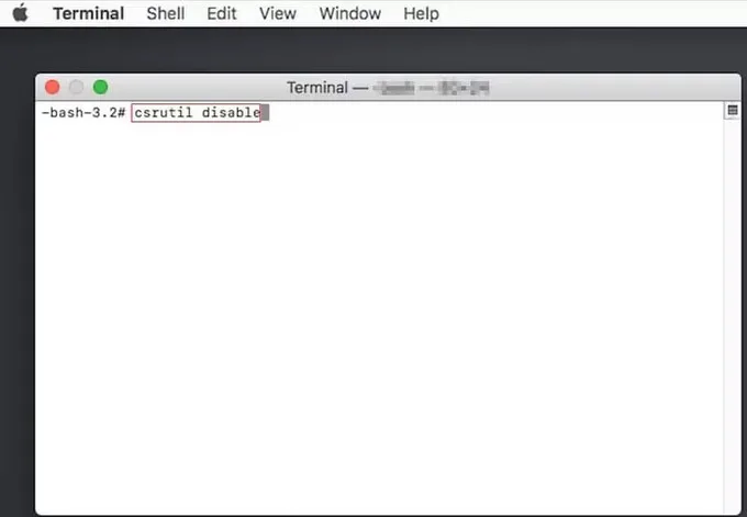 Trong cửa sổ Terminal, gõ lệnh csrutil disable rồi nhấn Enter