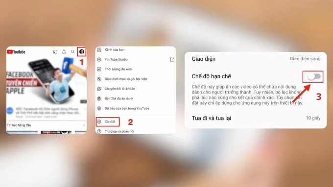 tắt tắt chế độ hạn chế của YouTube trên android