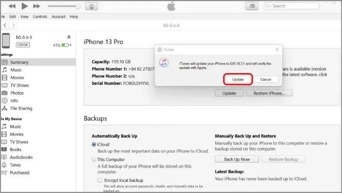 Cách cập nhật phần mềm iPhone bằng máy tính