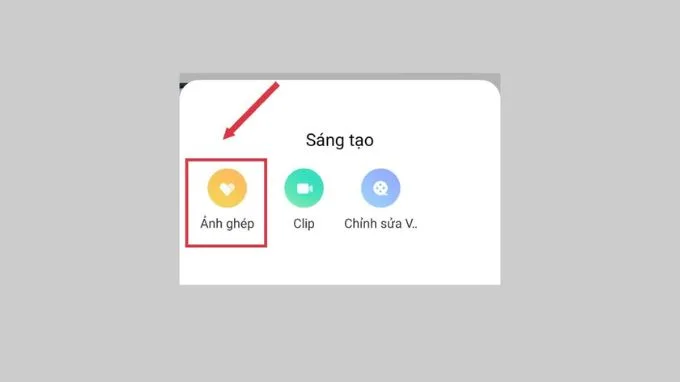 Tiếp tục nhấn chọn Ảnh ghép để bắt đầu quá trình chỉnh sửa