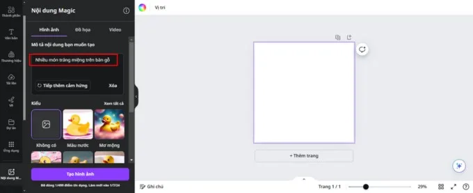 Bước 3 tạo ảnh bằng công cụ Magic trên Canva AI