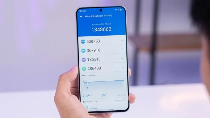 Trong các bài kiểm tra thực tế, Galaxy A57 5G đạt khoảng 1.34 triệu điểm AntuTu