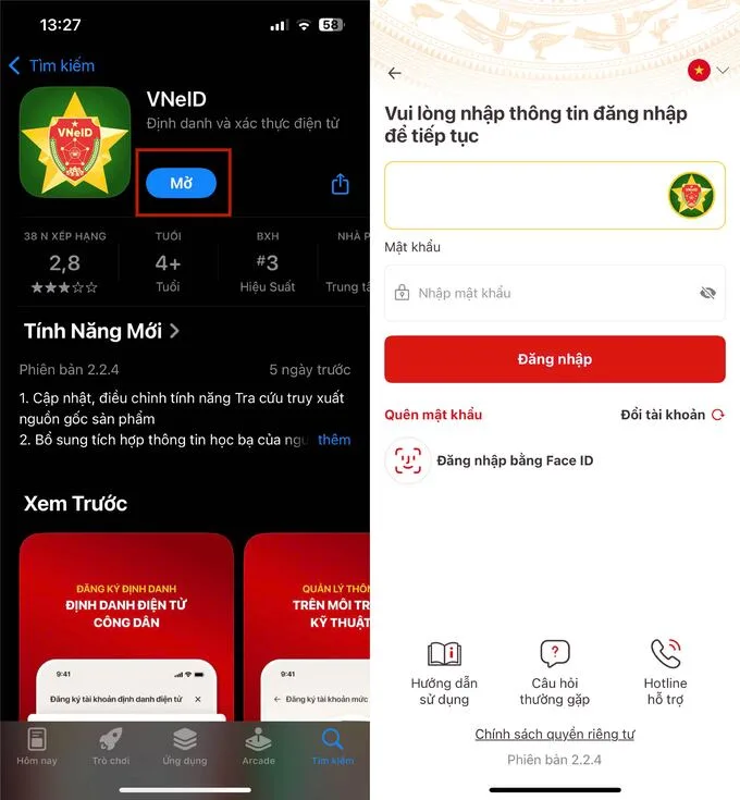 Cài đặt ứng dụng và đăng nhập