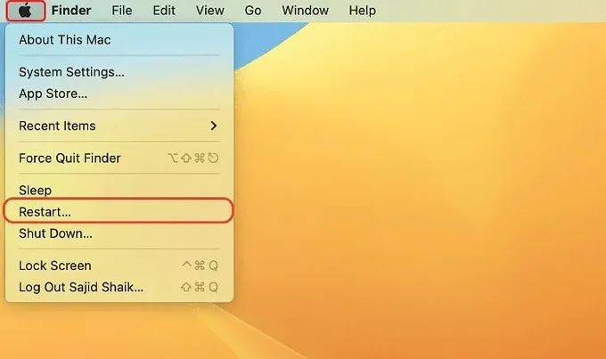 Chọn Restart để khởi động lại máy