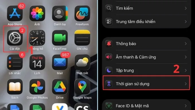 Mở ứng dụng Cài đặt (Settings) từ màn hình chính của iPhone hoặc iPad 